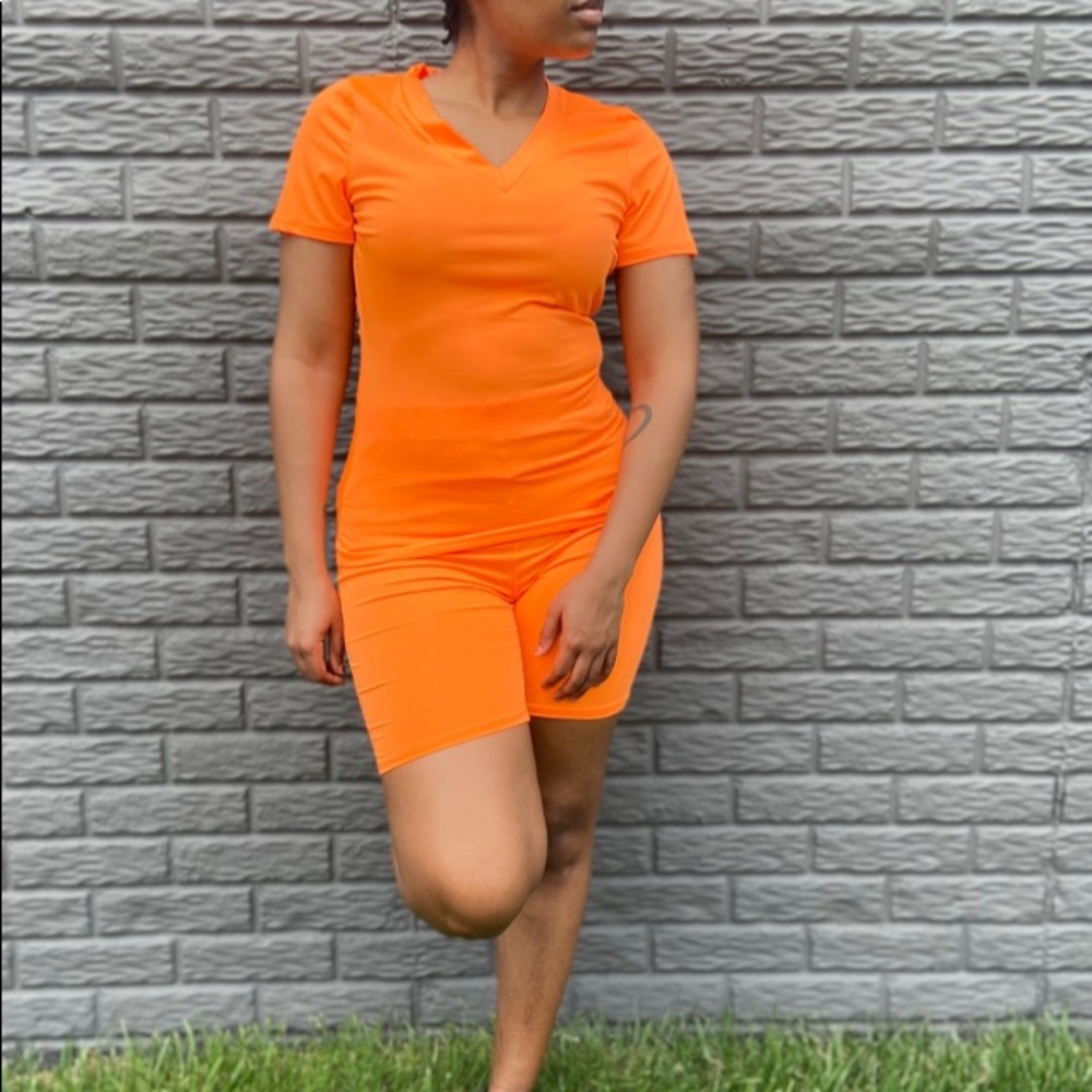 Two Piece Orange Biker Set